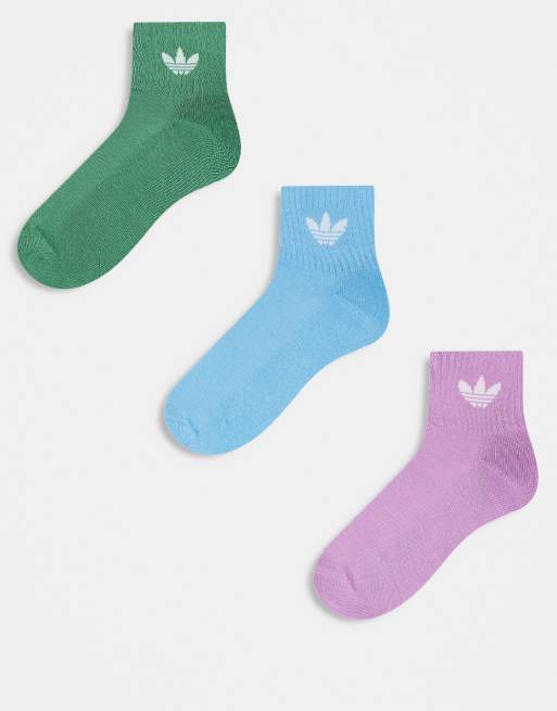 adidas Originals mid ankle socks in purple, green and light blue