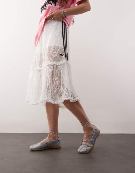 adidas Originals midi skirt in white lace