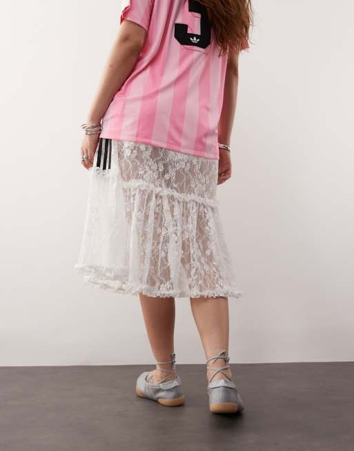 adidas Originals midi skirt in white lace | ASOS