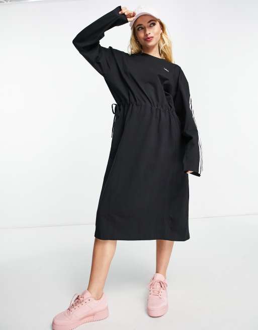 adidas Originals – Midikleid in Schwarz mit den 3 Streifen