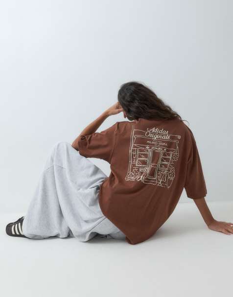 adidas Originals Milan coffee back print t-shirt in brown