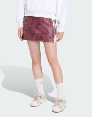 Mini-jupe en imitation cuir - Marron-Rouge 32