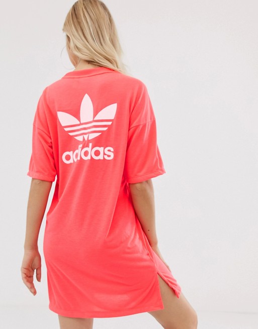 adidas Originals mini logo t-shirt dress in pink