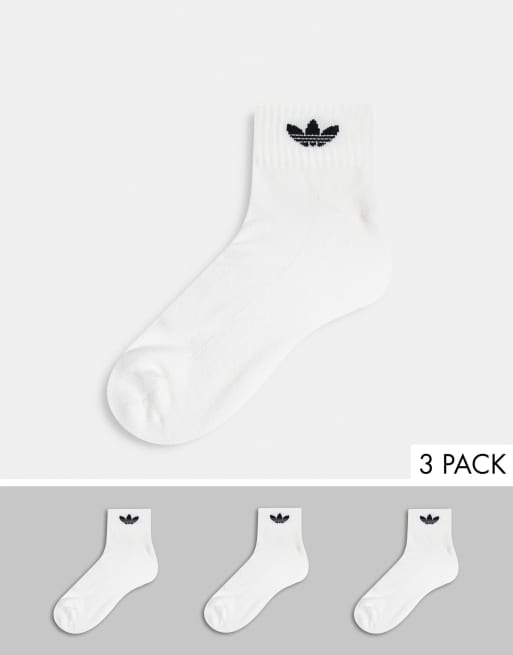 adidas Originals – Mittelhohe Knöchelsocken in Weiß im 3er-Pack