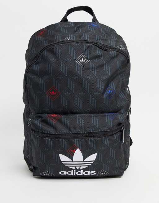 adidas Originals monogram all over print backpack in black | ASOS