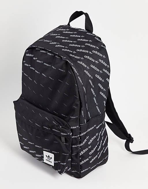 Men adidas Originals monogram all over print backpack in black 