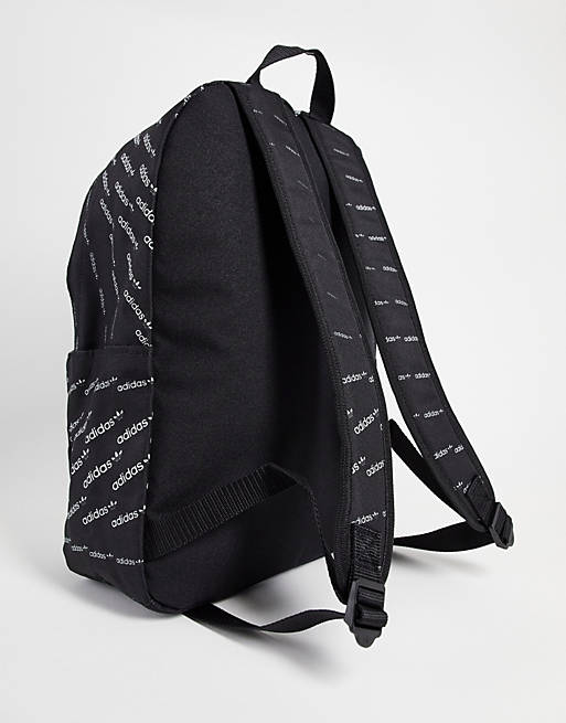 Men adidas Originals monogram all over print backpack in black 