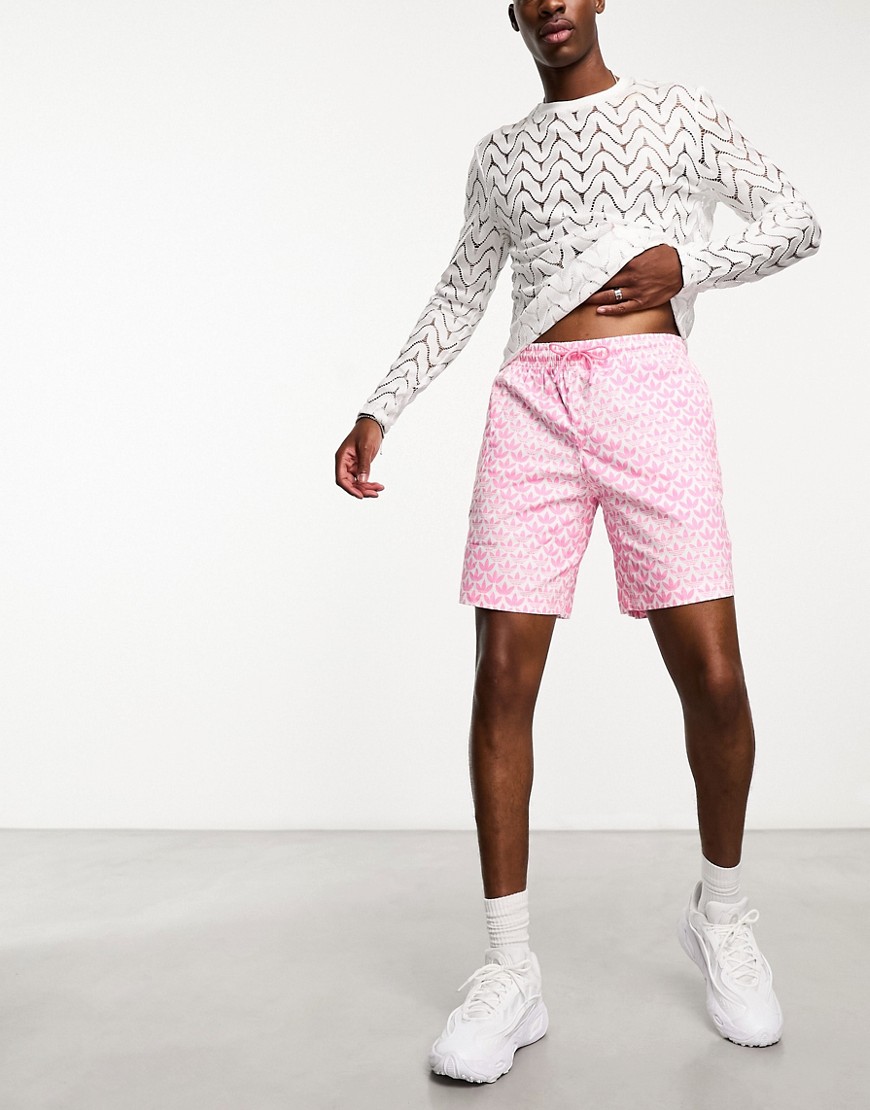 adidas Originals Monogram AOP shorts in pink