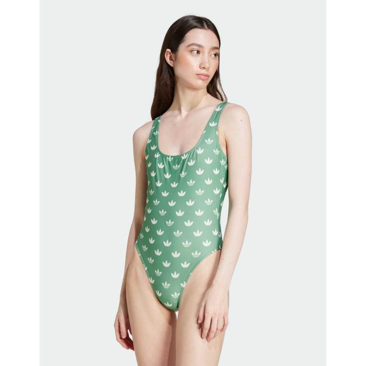 adidas Originals Monogram swimsuit in green ASOS