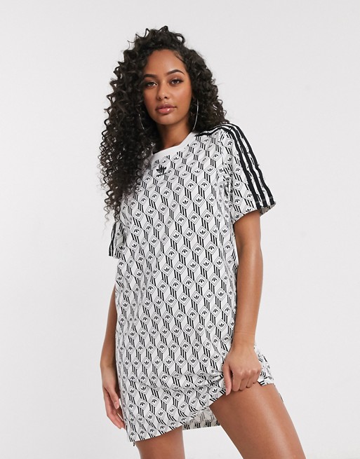 Adidas Originals Monogram Trefoil T Shirt Dress In White Asos