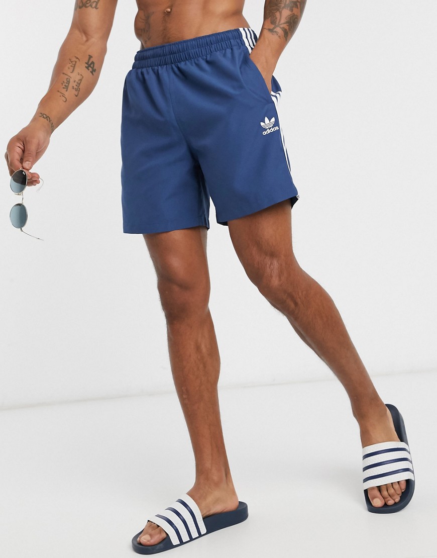 adidas Originals – Mörkblå badshorts med 3 ränder-Marinblå