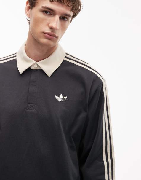 adidas Originals – Mörkgrå pikétröja med långa ärmar och tre ränder – Exklusivt hos ASOS - view 1