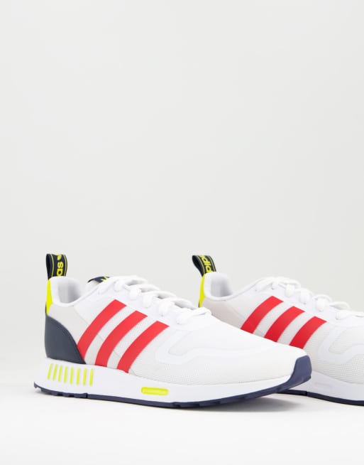 Adidas white shoes 2025 with red stripes