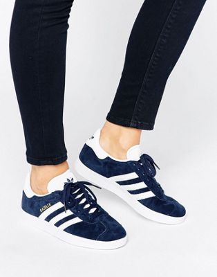 adidas white and navy gazelle trainers
