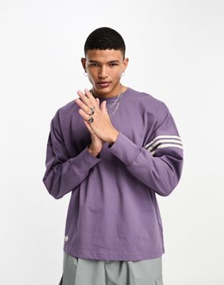 adidas Originals Neuclassics 3 stripe oversized long sleeve t-shirt in purple - ASOS Price Checker