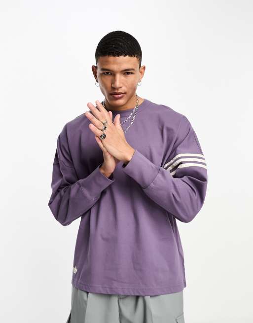 adidas Originals Neuclassics 3 stripe oversized long sleeve t-shirt in  purple