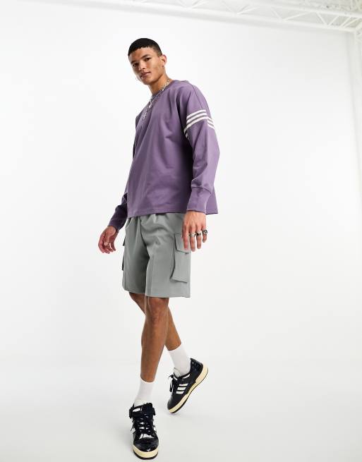 adidas Originals Neuclassics 3 stripe oversized long sleeve t-shirt in  purple