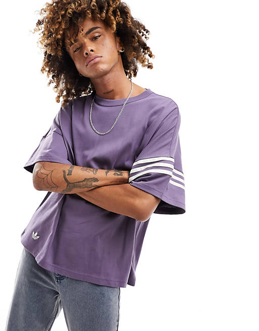 adidas Originals Neuclassics 3 stripe oversized t-shirt in purple | ASOS