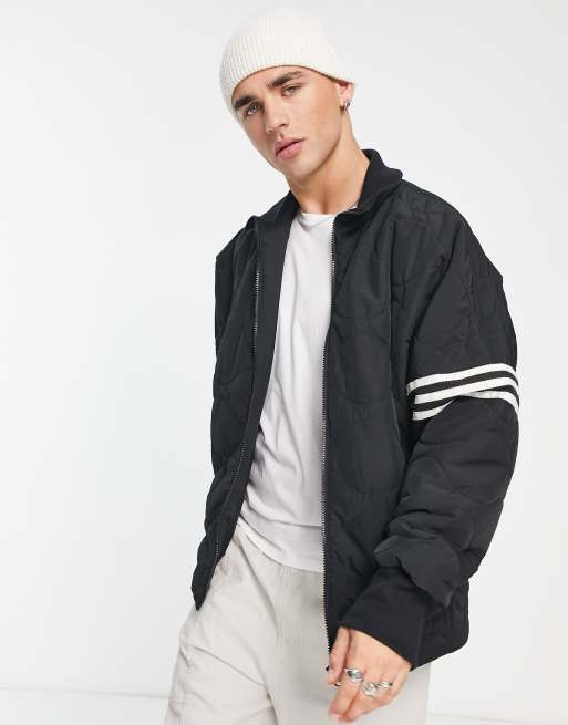 Black adidas online jacket white stripes