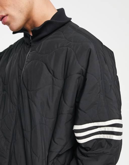 adidas Originals three stripe quilted bomber jacket in black