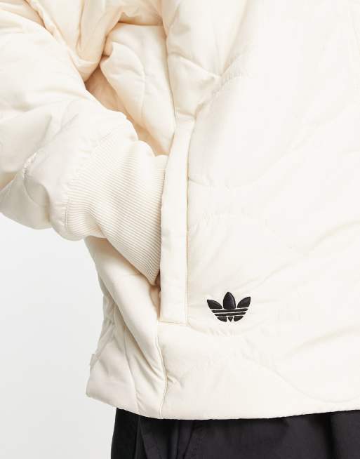 adidas Originals Neuclassics 3 stripe quilted jacket in white, 3 of 4