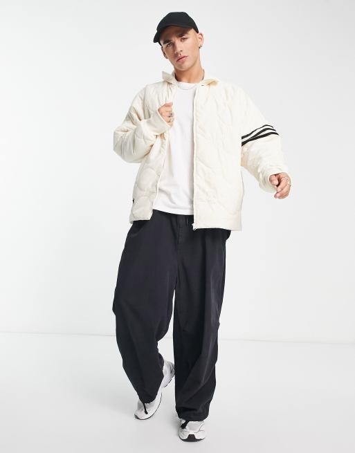 adidas Originals Neuclassics 3 stripe quilted jacket in white, 4 of 4