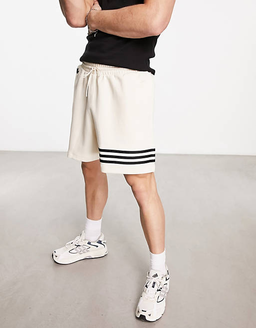 adidas Originals Neuclassics 3 stripe shorts in off white | ASOS
