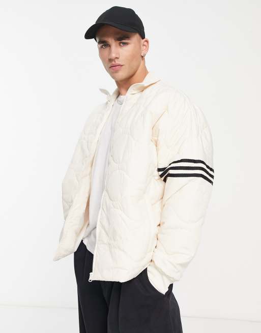 adidas Originals – Neuclassics – Biała pikowana kurtka z 3 paskami