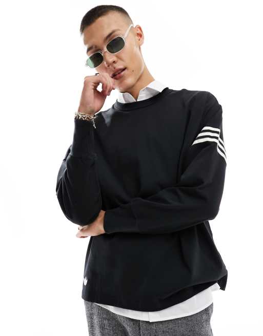 adidas Originals – Neuclassics – Czarny T-shirt z długimi rękawami z 3 paskami