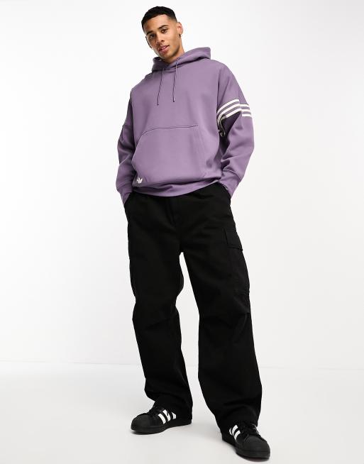 adidas Originals – Neuclassics – Fioletowa bluza oversize z kapturem i 3 paskami