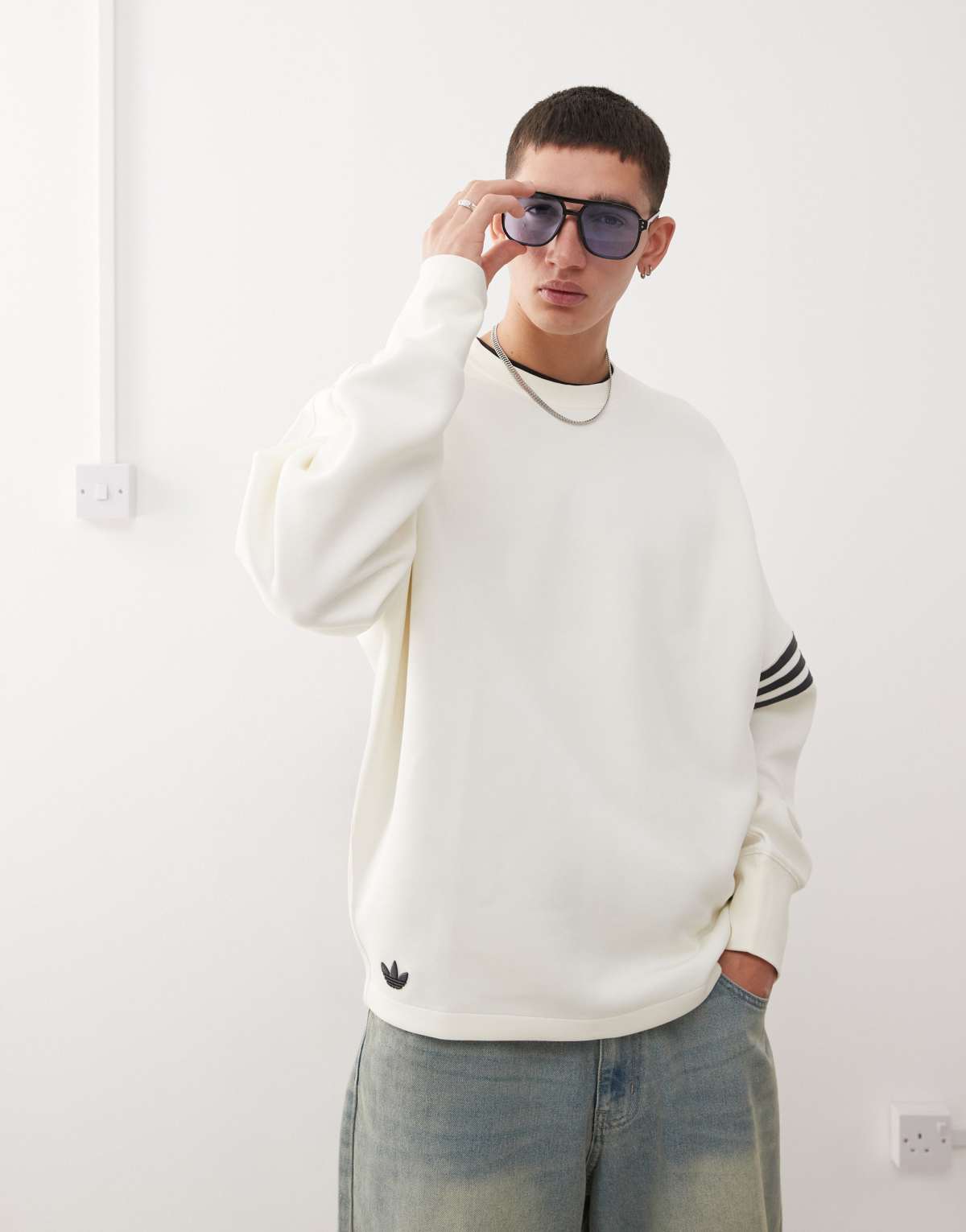 adidas Originals Neuclassics long sleeve oversized crew in off white
