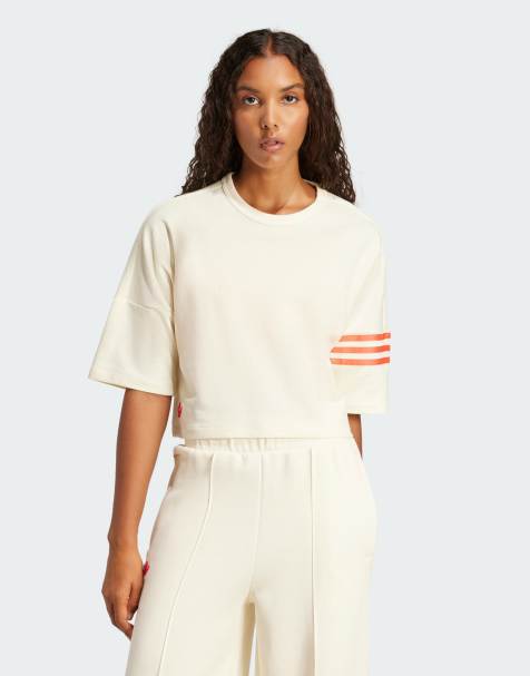 adidas Originals Neuclassics tee in cream white / real coral - view 1