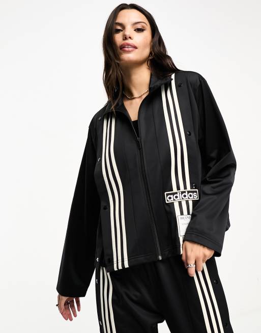 Active Stripe Track Jacket Black White Women's Small