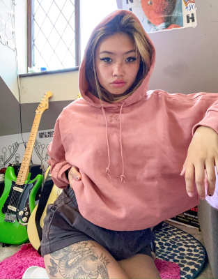 pink hoodie with black strings