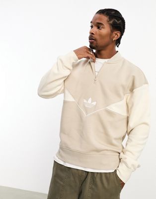 adidas Originals Next chest logo 1/2 zip sweatshirt in multi beige