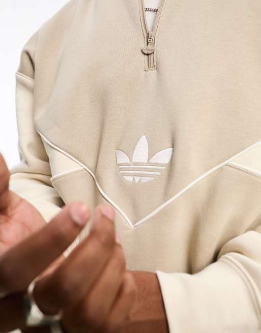 adidas Originals Next chest logo 1 2 zip sweatshirt in multi beige