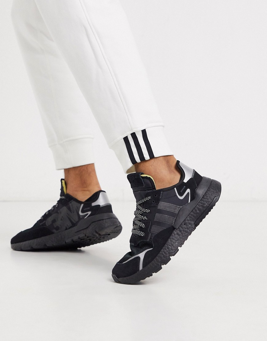 adidas Originals nite jogger sneakers in black with reflective details