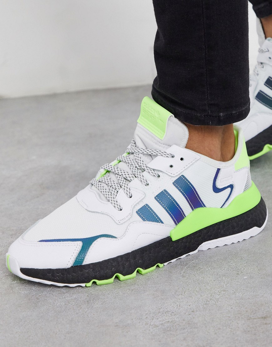 adidas Originals Nite Jogger sneakers in white with irridescent 3 stripes