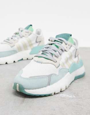 adidas originals nite jogger trainers in white and green