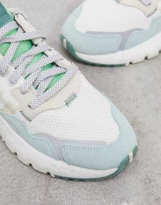 adidas originals nite jogger trainers in white and green