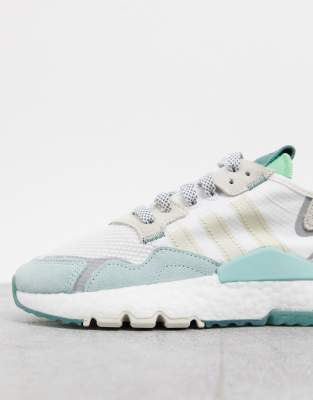 adidas originals nite jogger trainers in white and green