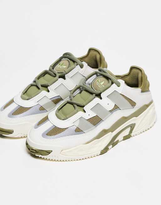 adidas Originals – Niteball – Sneaker in gebrochenem Weiß und Olivgrün