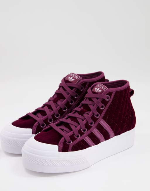 adidas Originals – Nizza – Ciemnoczerwone aksamitne buty sportowe na platformie