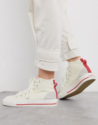 adidas originals nizza canvas sneakers in white and red