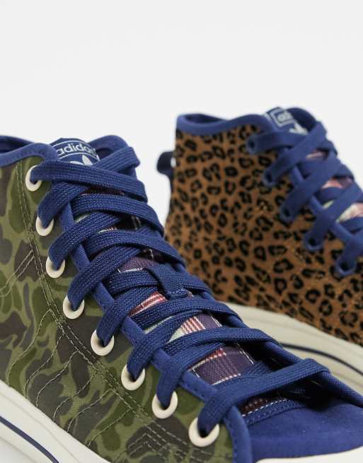 adidas Originals Nizza Hi top sneakers in camo and leopard 