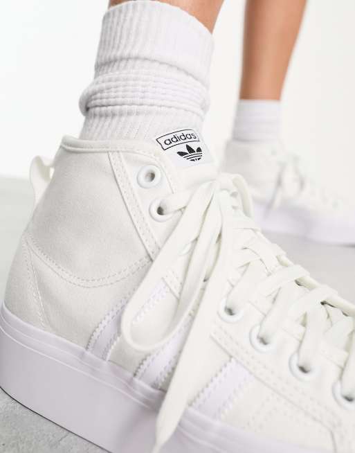 adidas Originals Nizza Platform Hi Top sneakers in triple white | ASOS