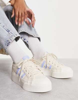 adidas Originals Nizza Platform low sneakers in cream and light blue