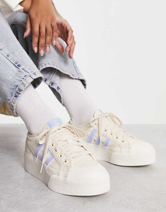 adidas Originals Nizza Platform low sneakers in cream and light blue