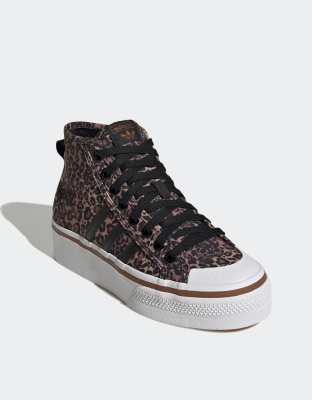 ADIDAS ORIGINALS NIZZA PLATFORM MID SNEAKERS IN BLACK LEOPARD PRINT