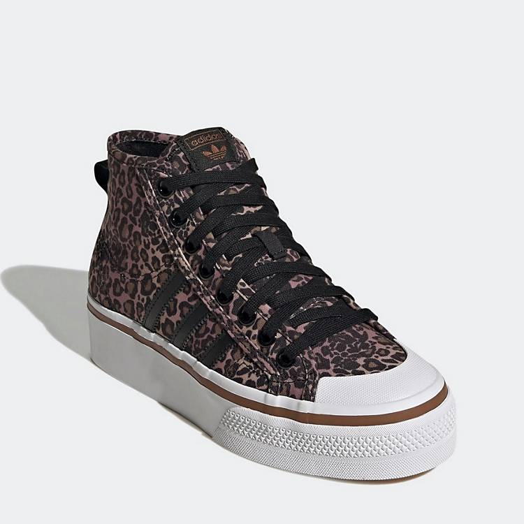 Zo snel als een flits top steen adidas Originals Nizza Platform mid sneakers in black leopard print | ASOS